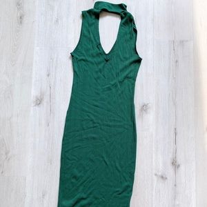 Green Halter V-neck Dress